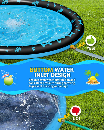 67" Splash Pad for Kids and Dogs, Non-Slip Sprinkler Play Mat, Outdoor Water Toys for Toddlers 1-3 & Kids Ages 4-8, Backyard Summer Water Play