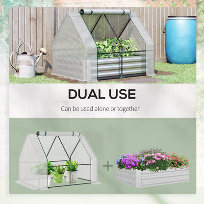 6' x 3' Galvanized Raised Garden Bed with Mini PVC Greenhouse Cover, Outdoor Metal Planter Box with 2 Roll Up Windows for Growing Flowers, Fruits, Vegetables and Herbs, Silver