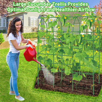 Sunwinx 50x65 Inch Cucumber Trellis for Raised Beds, V-Frame Metal Plant Garden Trellis for Climbing Plants Outdoor with Climbing Netting for Tomato Vegetable Grape Vine Bean Pea Squash