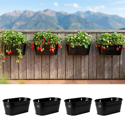 LaLaGreen Wall Planter (9.8 Inch, 4 Pack) Black Oval Metal Wall Hanging Decor Plant Holder for Mounted Indoor Flower Pots Balcony Railing Fence Window Decoration Porch Plants Pot Baskets Planters