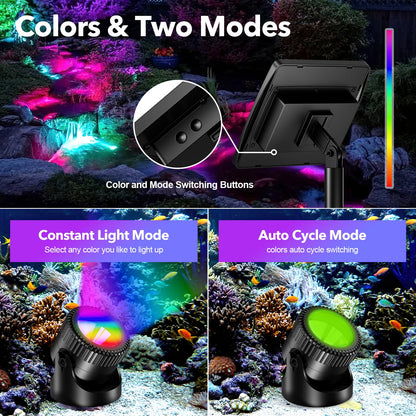 POPOSOAP Solar Pond Lights, RGB LED Pond Lights Waterproof IP68, 2200mAh Battery Underwater Solar Light with Two Modes Options for Pond Fountain Pool Garden Decoration(3 Headlamp)