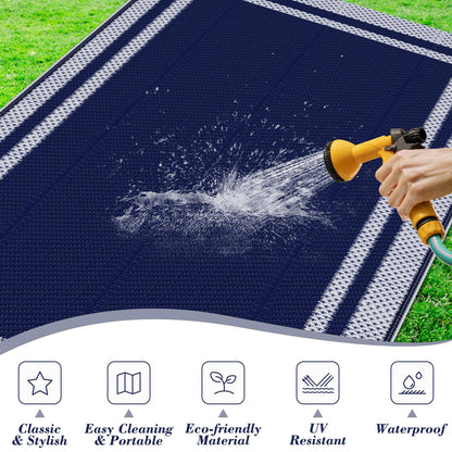 KMAT Outdoor Rug, Waterproof Reversible Patio Rugs, 8x10ft Large Outdoor Area Rug Foldable Plastic Camping Rugs for Outside RV, Patio,Picnic,Camper,Balcony,Porch (Blue &White)