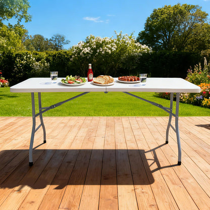 Lakhow Folding Table 6ft Heavy Duty Portable Table Indoor Outdoor with Parties, Camping & BBQs, Folds in Half for Easy Storage, No Assembly Required, White