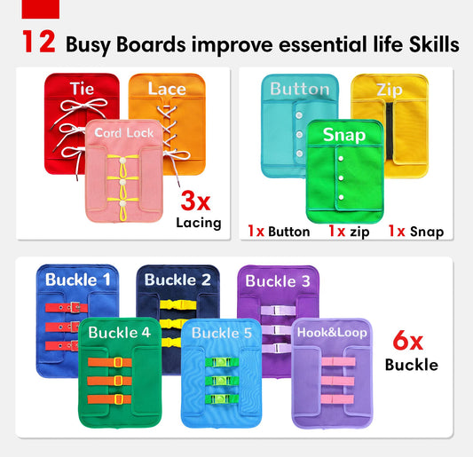 Docifun Toddlers Busy Board Montessori Toys for 3 Years Old Girls Boys Birthday Gifts, 12-in-1 Sensory Developmental Toys Educational Activities for Preschool Learning Fine Motor Skills