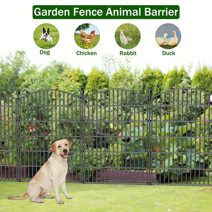 10 Panels No Dig Decorative Garden Fence - 40 in (H) x 23.6 ft (L), Dog Fence Outdoor for Yard，Rustproof Metal Animal Barrier Ground Stakes Fencing for Garden, Patio, Flower Bed