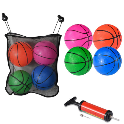 DAOLONG 4 Pcs Replacement Balls for L-ittle Tikes Basketball Hoop Set with Mesh Storage Bag, Lightweight Soft Small Basketball，6 Inches Colorful Small Balls, Includes Air Pump