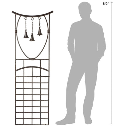 H Potter Bell Garden Trellis 67" Installed Height — 26-Lb Heavy Duty Iron Climbing Trellis with Decorative Bells — 79" Overall with Ground Spikes, Freestanding Outdoor Trellis