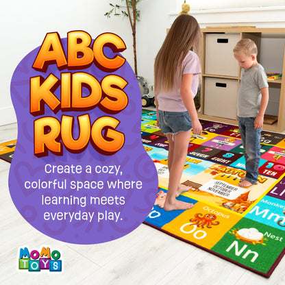 Educational Rug – Non-Slip ABC Carpet for Kids Room – 6.5' x 5' Soft Alphabet Kids Rug for Playroom, Daycare, Preschool, Classroom, Play Mat – Childrens ABC Mat with Letters, Numbers, Animals, Months