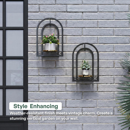 Rioneta Hanging Planter for Indoor & Outdoor Plants, Mid Century Modern Iron Frame Wall Decor for Living Room Garden Patio 3 Pack Black（No Light）