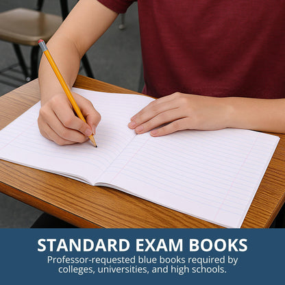 ROARING SPRING Exam Blue Books, 50 School Examination Booklets, 8.5" x 7", 6 Sheets/12 Pages, Wide-Ruled with Margin Student Testbook, Made in USA