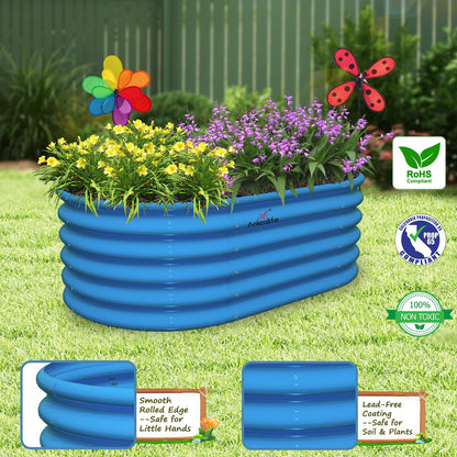 A ANLEOLIFE Kids Mini Raised Garden Beds Outdoor (3-Pack)-40x24x18in Oval Round Galvanized Metal Planter Box for Planting Vegetables, Flowers, Fruits, Eco-Safe & Easy Setup, Sky Blue