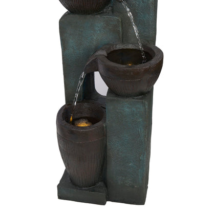 Alpine Corporation TZL396 31" 4 Tier Bowls Cascading Fountain with LED Lights, Elegant Outdoor Water Feature for Garden, Patio, Yard & Outdoor Spaces, Relaxing Waterfall Fountain, Gray