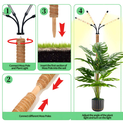 Grow Lights with Moss Pole for Indoor Plants, Full Spectrum LED Plant Light with Auto 3/9/12H Timer, Adjustable Height 15-54", Plant Lights Coco Coir Pole for Monstera, Philodendron, Climbing Plants
