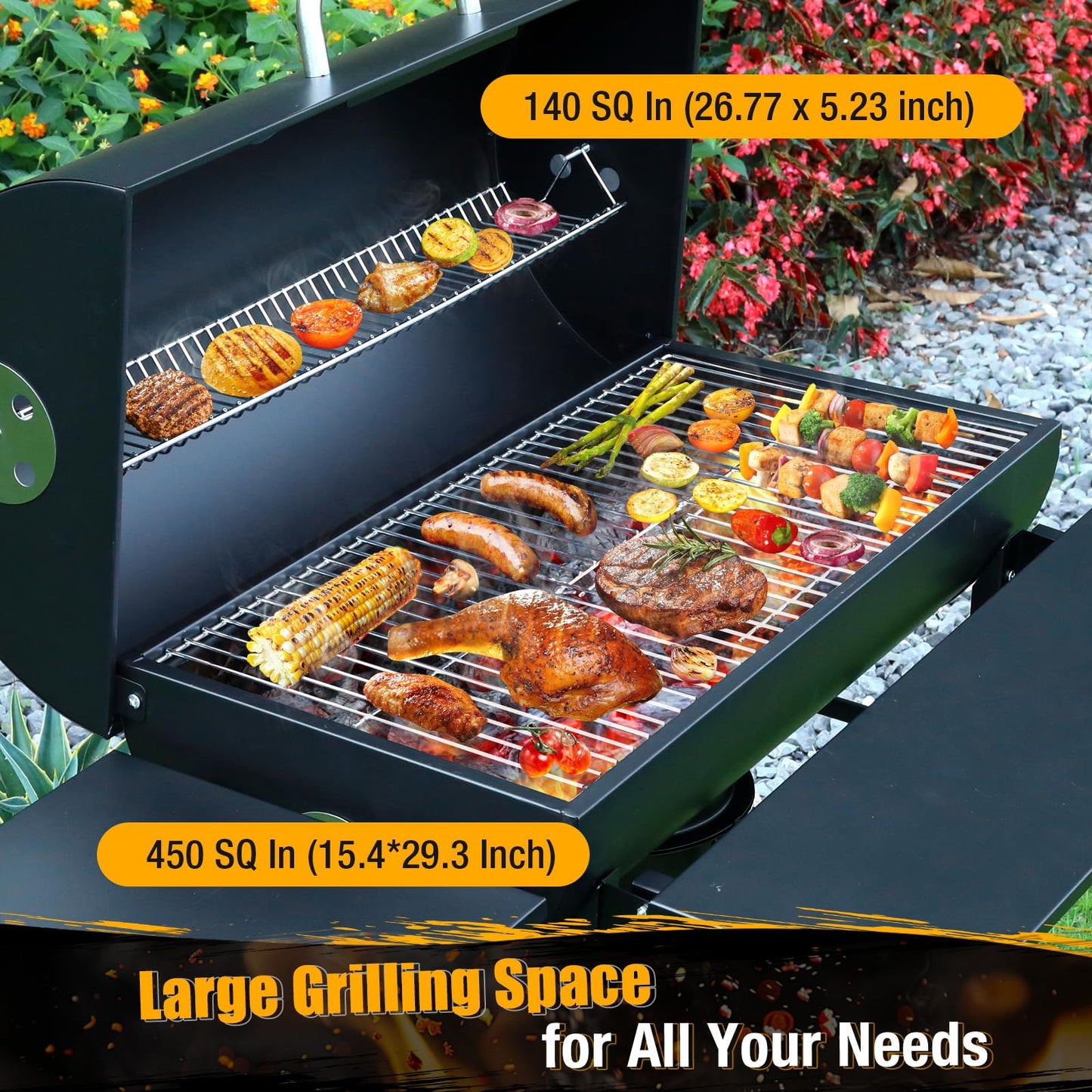 SUNLIFER Charcoal BBQ Grills Outdoor: Spacious Barrel Barbecue Grill with Side Front Table - Premium BBQ Smoker Combo for Backyard Cooking Patio Grilling Tailgating Party Camping Picnic