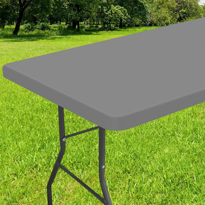 Smiry Rectangle Tablecloth, Elastic Fitted Flannel Backed Vinyl Tablecloths for 6ft Folding Tables, Waterproof Wipeable Table Covers for Indoor, Outdoor, Picnic and Camping (Grey, 30"x72")