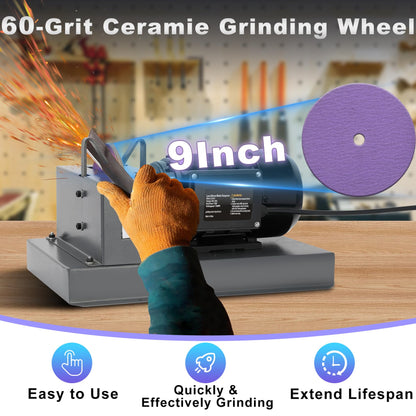 2026 Upgrade Lawn Mower Blade Sharpener, 1HP 750W Mower Grinder with 9-inch Ceramic Grinding Disc, 2 Pack-9'' Sanding Paper and 40° Bracket for High/Low Lift, Gator & Flat Blades Sharpen