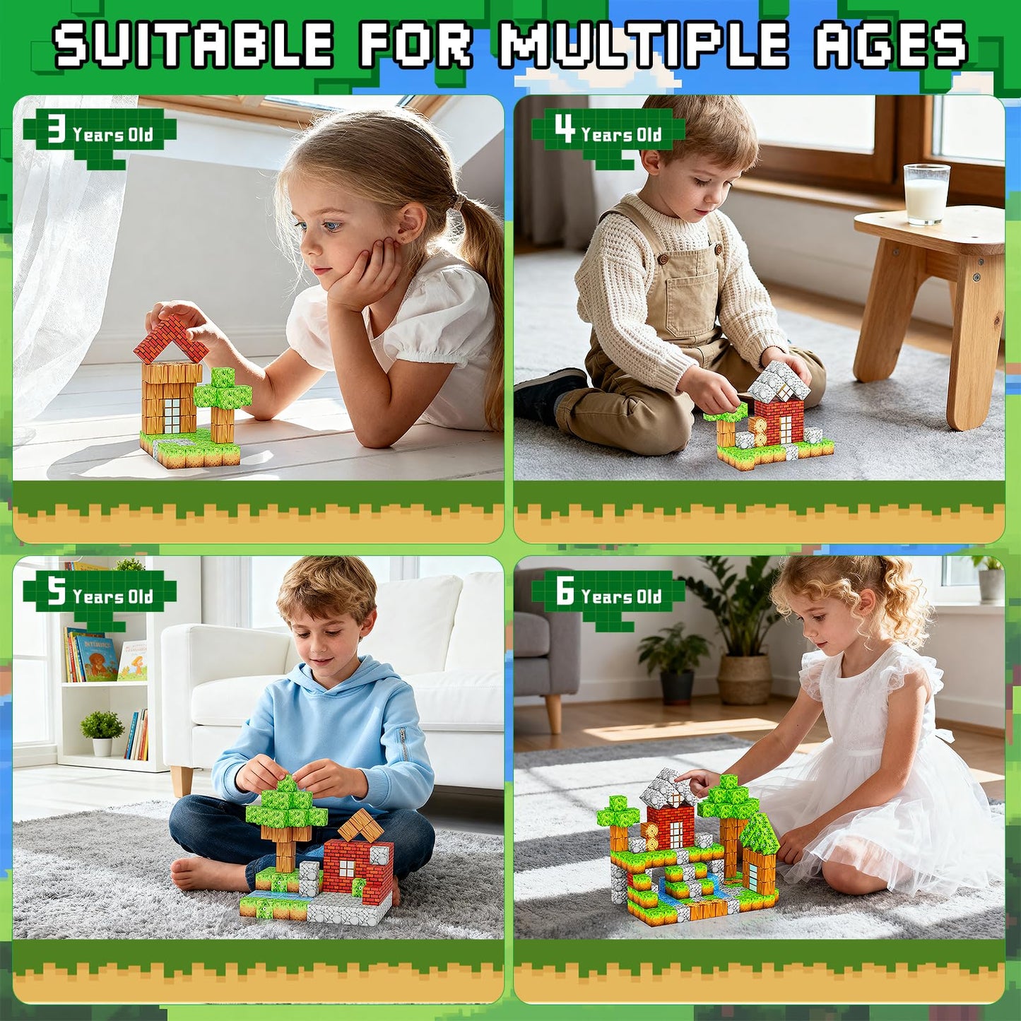 Magnetic Blocks 103PCS 1 inch Magnetic Building Blocks, Magnet Tiles Stacking Cubes Toy for Kids Build Forest World Set, STEM Game Toys for Boys Girls Age 3 4 5 6 7 8 Year Old Christmas Birthday Gifts