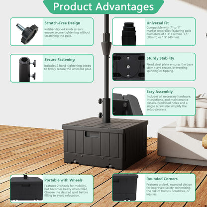 Helios&Hestia 3-in-1 Plastic Patio Umbrella Base Stand Weight with Wheels 176lbs with Sand Filled, Can be Used as Outdoor Coffee End Table, Flower Planter Box, Fits 7 to 11ft Market Umbrellas, Black