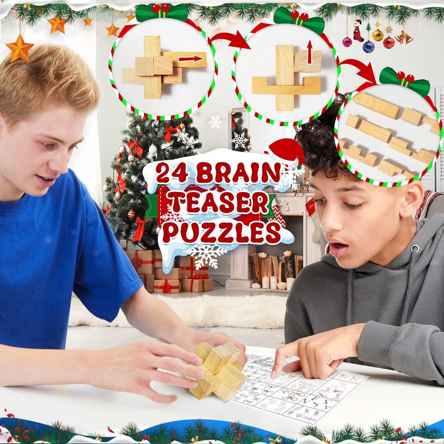 Advent Calendar 2026 - Brain Teaser Puzzles for Teens Adults Older Kids, 24 Pcs Metal & Wood Puzzle Christmas Countdown Calendar, Family Brain Challenge Games Toys, Xmas Gifts for Boys Girls Teens