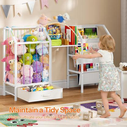 HOOBRO Kids Bookshelf and Toy Storage, 4-in-1 Book Shelf for Kids Rooms, Toy Storage Organizer with Stuffed Animal Storage, Drawer and Rolling Bin, Toddler Shelf for Nursery, Playroom, White WT39CW01