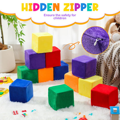 Vercraft 12 Pieces Foam Building Blocks Plush Colorful Foam Stacking Building Blocks Soft Giant Fun Throwing Toys for Birthday Learning Gift