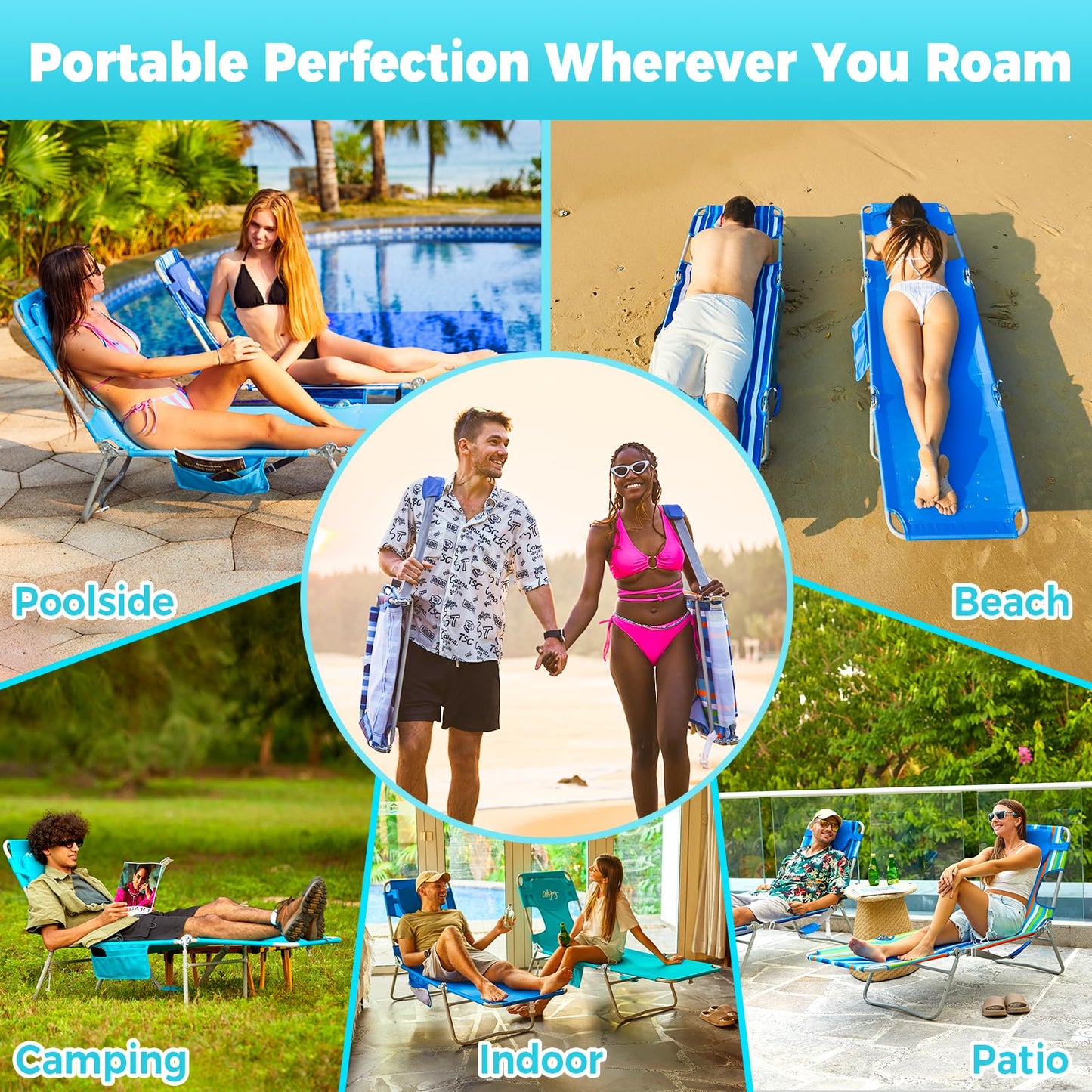 WEJOY Folding Tanning Chair with Face Hole, 5 Positions