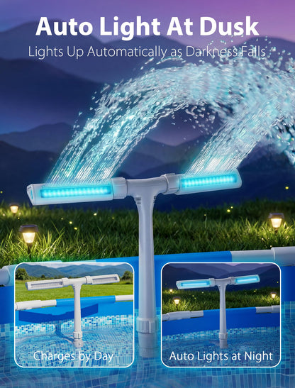 2026 Height Upgrade Solar Pool Fountain with 10-Color 4-Modes Lights, Dual Spray Waterfall Sprinkler 360° Adjustable, Compatible with Above & Inground Pools for Cooler Relaxation (White)