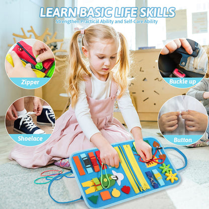 Toddler Busy Board Montessori Toys - Sensory Busy Book for Toddlers 1-3, Dinosaur Learning Activity for Fine Motor Skills, Airplane Car Travel Toy, Birthday Gift for 1 2 3 Year Old Boy Girl