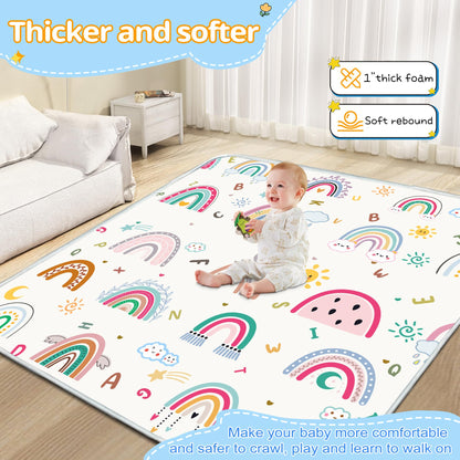 Baby Play Mat, 1-Inch Thick Foam 50" X 50" Playpen Mat,Waterproof & Non - Slip Playmat for Baby Play on Floor, Wipe - Clean, Ideal for Infants, Toddlers & Kids' Crawling and Tummy Time(Rainbow)