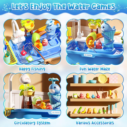 Dtadvlo Upgraded Toddler Sand Water Table Toy with Electric Water Pump, Kids Sand Water with Faucet/Play Food Accessories/Fishing Toy, Kitchen Play Sink Toys for Girl Boy Age 3+