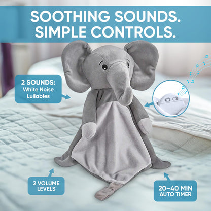Love By Emi 4 in 1 Baby Lullaby Sleep Soother Toy - Stuffed Animal Sound Machine & Pacifier Holder | Heartbeat White Noise & Music | Plush Elephant Lovey Sleep Aid Security Blanket (0-3 Years)