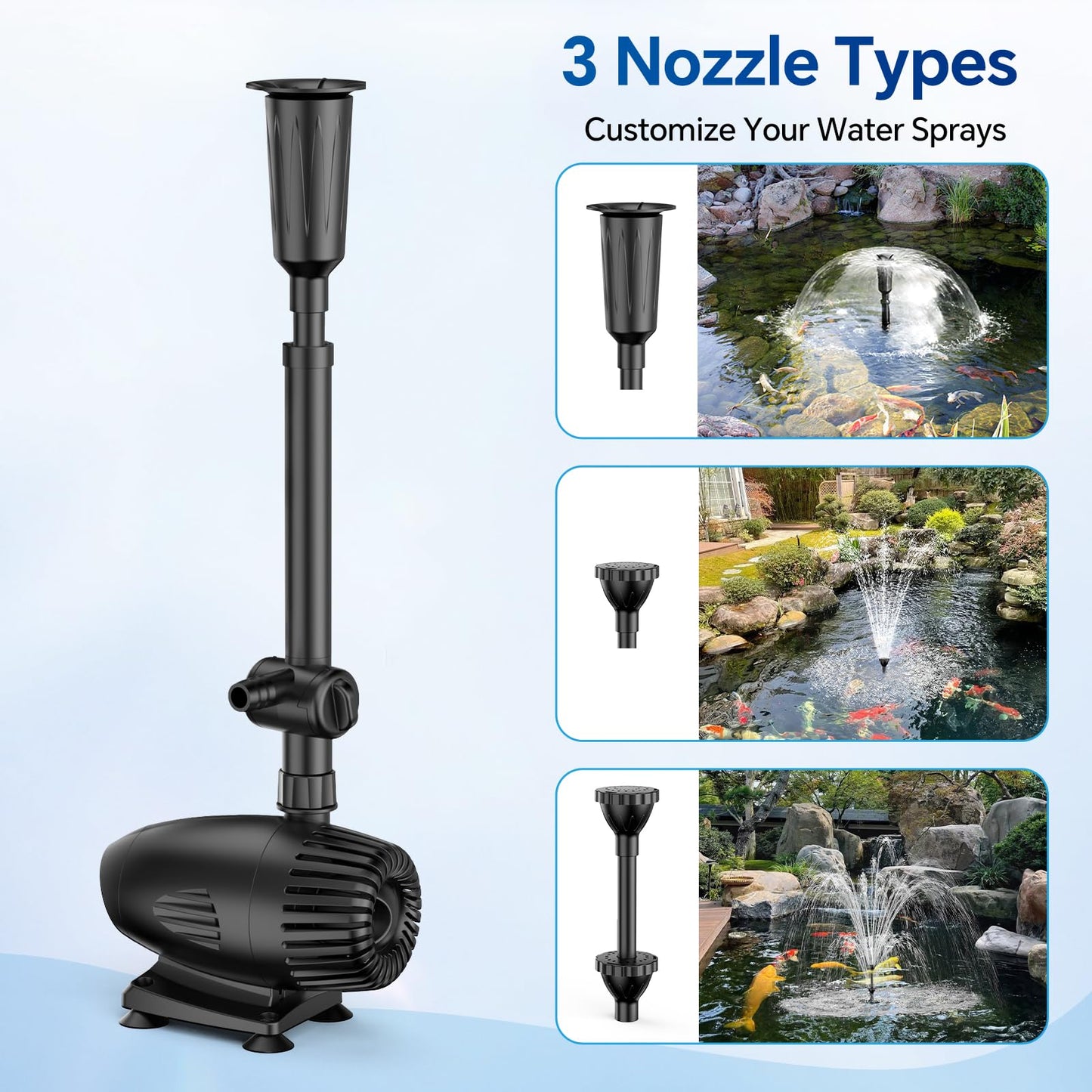 NFESOLAR 55W Solar Fountain Pump, 580GPH Solar Pond Pump with Dry-Run Protection, Foldable Solar Panel, 16.5FT Cord, 10FT Extension Cable, PVC Tubing for Outdoor Ponds, Waterfall, Garden, Hydroponics