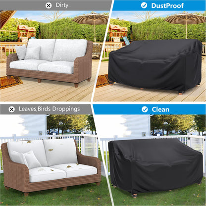 Heavy Duty Patio Sofa Cover Waterproof, Mrrihand 2-Seater Outdoor Sofa Loveseat Cover, Outdoor Patio Furniture Cover with Air Vent and Handles, 60" W×34" D×30" H, Black