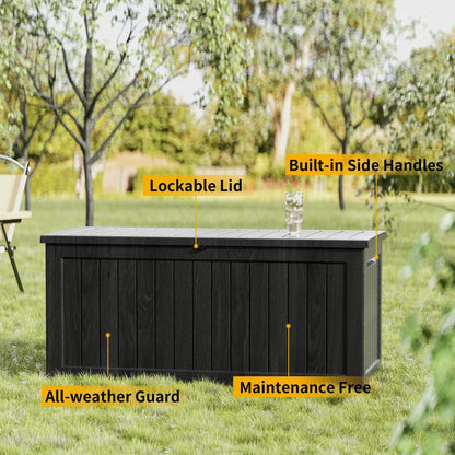 PATIOEASY Outdoor Storage Box 275GAL Waterproof Resin Deck Box,Pool Accessories Supplies，UV-Resistant Lockable Package Delivery Bin for Garden Tools,Large Patio Outside Cushions,Chest,Furniture,Black