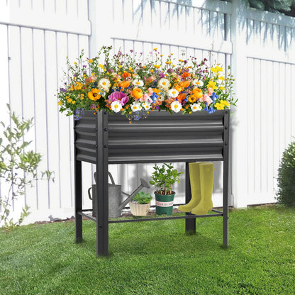Veezyo Raised Garden Bed with Legs and Shelf, 2pcs 32"x20"x31.5" Elevated Metal Planter with Legs for Outdoor Vegetables and Herbs, Standing Raised Beds for Balcony, Patio, Lawn and Backyard