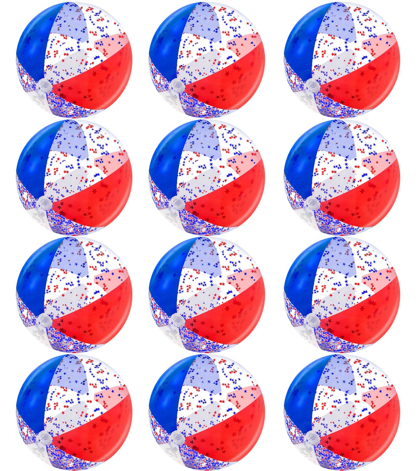 12 Pack 16" Inflatable Patriotic Beach Balls,4th of July Red White and Blue Stars Glitters Beach Ball Bulk,250th Anniversary Pool Toys for Kids & Adults Summer Swimming Pool Beach Party Game Water Toy