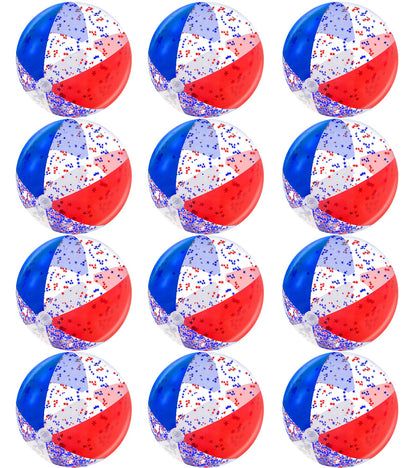 12 Pack 16" Inflatable Patriotic Beach Balls,4th of July Red White and Blue Stars Glitters Beach Ball Bulk,250th Anniversary Pool Toys for Kids & Adults Summer Swimming Pool Beach Party Game Water Toy