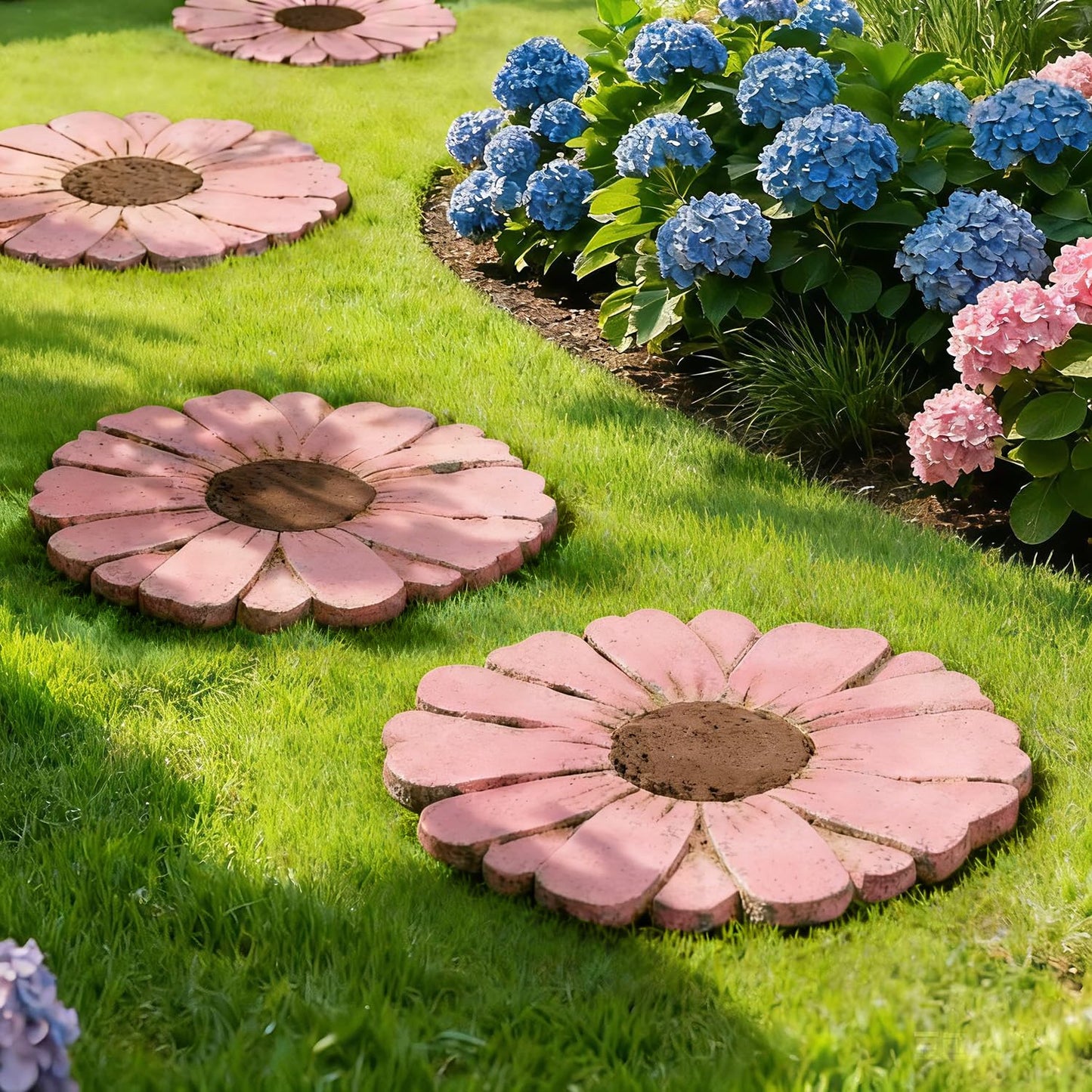 Landoraloria Cement Flower Stepping Stone 10” Daisy Garden Path Stone for Yard & Walkway Handcrafted Non-Slip Outdoor Patio Decor Weather-Resistant Cement Stone (Pink)