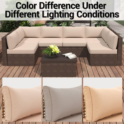WiNVO 14-Piece Outdoor Replacement Cushions for Patio Furniture, Deep Seat Cushions for 6-Seat Sectional Rattan Sofa, Water-Resistant Couch Cushion Set with Non-Slip Backing, Cream White