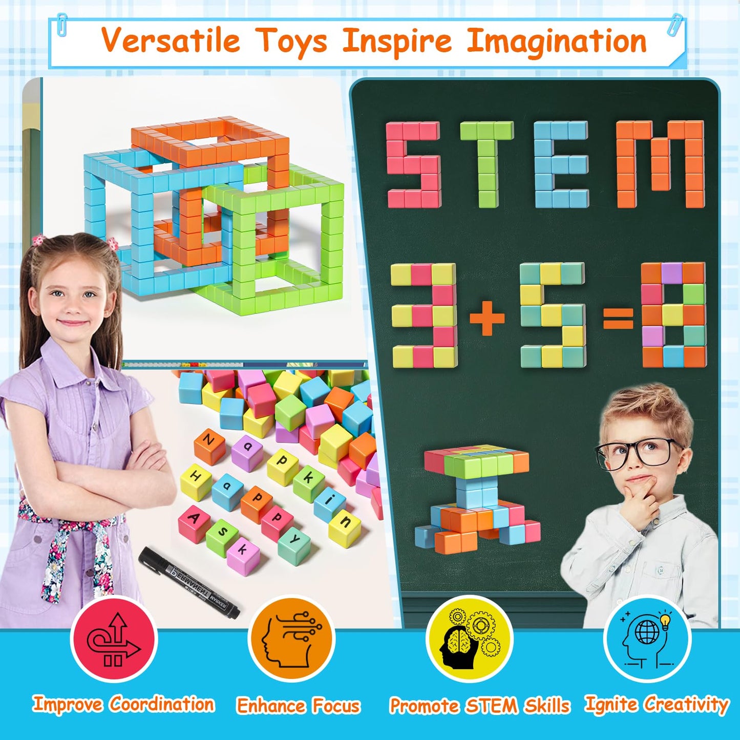 Apluses Magnetic Blocks, Magnet Building Cubes for Toddlers Ages 3-5, STEM Educational Sensory Autism Montessori Preschool Toys, Gifts for Kids Ages 4-8 Year Old Boys and Girls