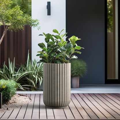 Kante Tall Fulted Planter, 17.7 Inch Tall Round Concrete Plant Pots with Drainage Hole and Rubber Plug, Modern Decor for Indoor Outdoor Plants, Flower, Weathered Concrete