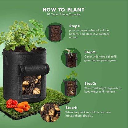 xingjieyun 3 Pack of 5-Gallon Potato Planting Bags with Harvest Viewing Window, Thickened Breathable Non-Woven Planters with Handles - Ideal Fabric Planting Containers for Plant Potatoes (Black)