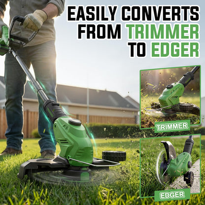 JKLARI Cordless Weed Wacker, 21V Battery Powered Grass Trimmer & Edger 2-in-1, Electric Weed Wacker with 2 × 2.0Ah Batteries and 8 × Spare Spools, Lightweight Edger Lawn Tool for Yard & Garden