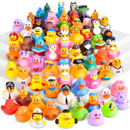 55 Packs Rubber Ducks in Bulk Assortment Car Ducks for Ducking, Small Rubber Duckies for Toddler Baby Bath Toys Floater Duck Bath Pool Toys Kids Party Favors with Mesh Carry Bag