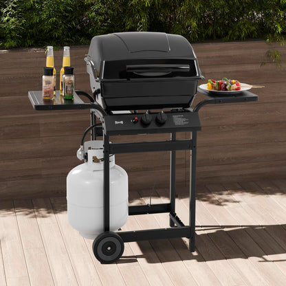 Feasto 2 Burner Propane Gas Grill with 26,500 BTUs Output, Porcelain-Enamel Main Body and Lid, Propane BBQ Grill with Warming Rack & Side Tables for Patio, Backyard, Poolside Gatherings