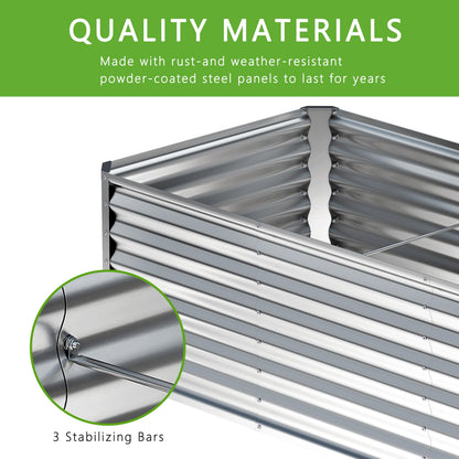 Nedenyou 2PCS 8x2x1FT Galvanized Raised Garden Bed,Planter Raised Beds-Metal Garden Box,Large Plant for Outdoor Planting, Vegetables Bed，Flower,herb-Silver