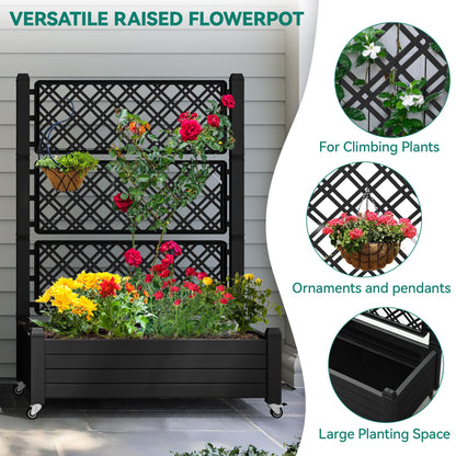 YITAHOME 43.3x17.7x61 in Planter Boxes Outdoor with Trellis 2pcs Resin Raised Garden Bed with Wheels & Drain Plug for Climbing Plants, Weather-Resistant Outdoor Privacy Screen, Black