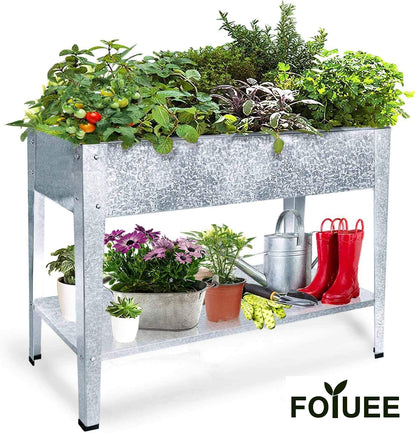 FOYUEE Galvanized Raised Garden Bed for Vegetables Elevated Planter Box with Legs Outdoor Patio Apartment Herb Container Metal