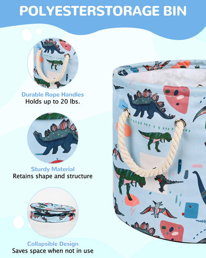 Toy Storage Organizer, Foldable Bag with 60" Play Mat for Kid, Playroom Basket Bin with Lid for Building Scattered Blocks, Thin Toy Mats Are Perfect for Homes with Carpets, Blue Dinosaur