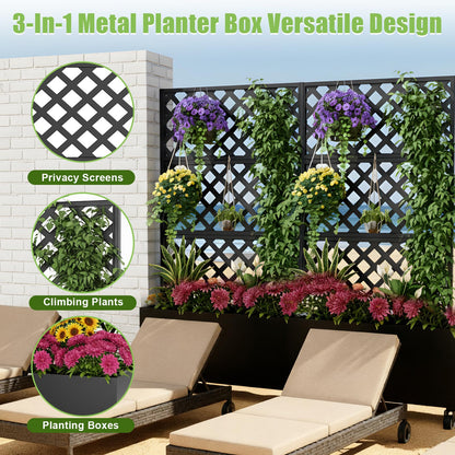 Luzfuego Metal Planter Box with Trellis, 72" Tall Outdoor Raised Garden Bed on Wheels, Flower Planter for Climbing Plants with Drainage Holes & Lockable Casters